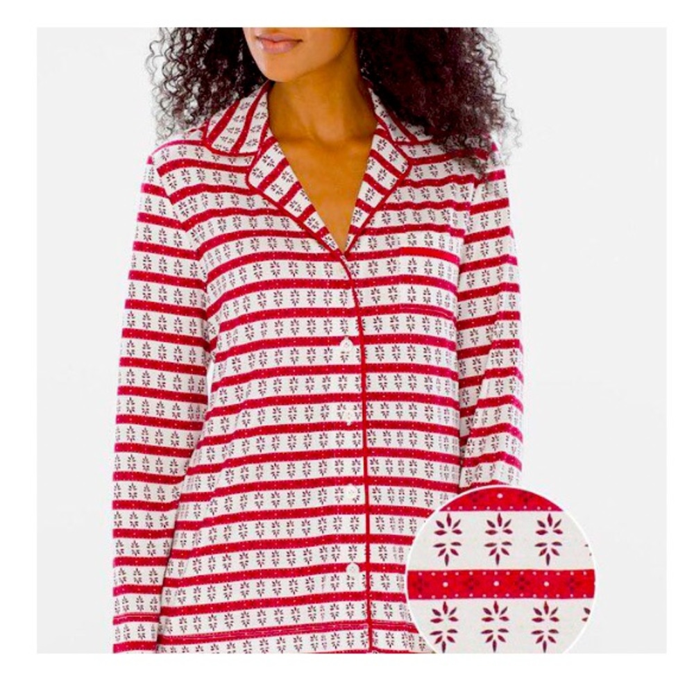 NEW! Soma Long Sleeve Trim Notch Collar Pajama Top